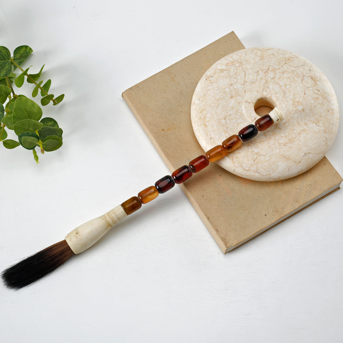 Approx.13" Amber agate beads calligraphy brush