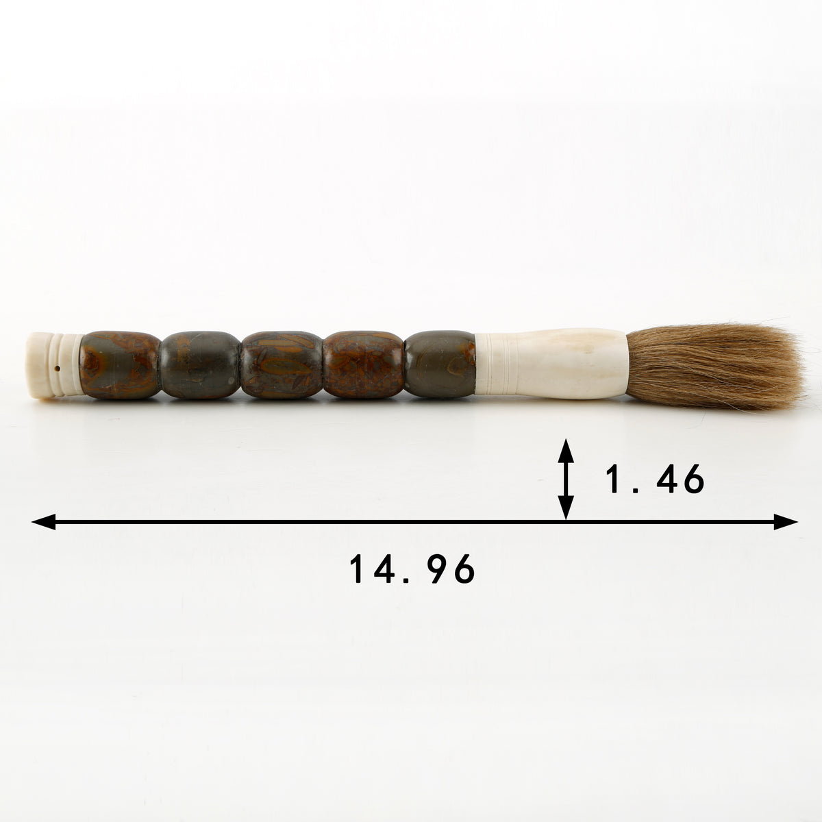 15"Calligraphy Brush with Drum-shaped Jade Dark Brown