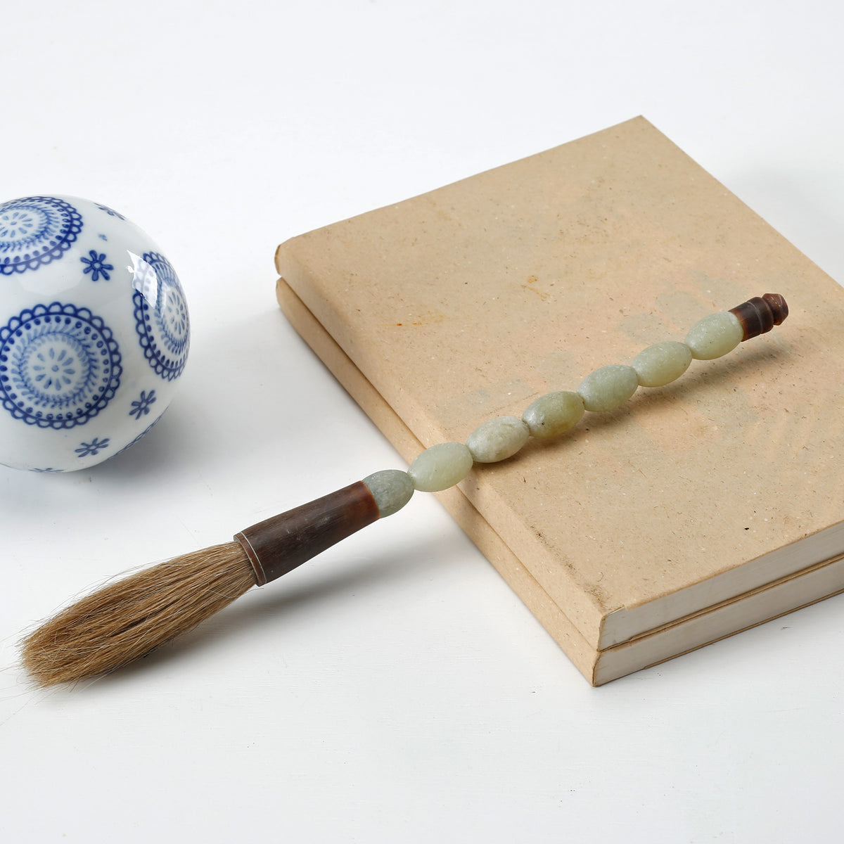 Approx.9"Oval shaped light green jade calligraphy brush