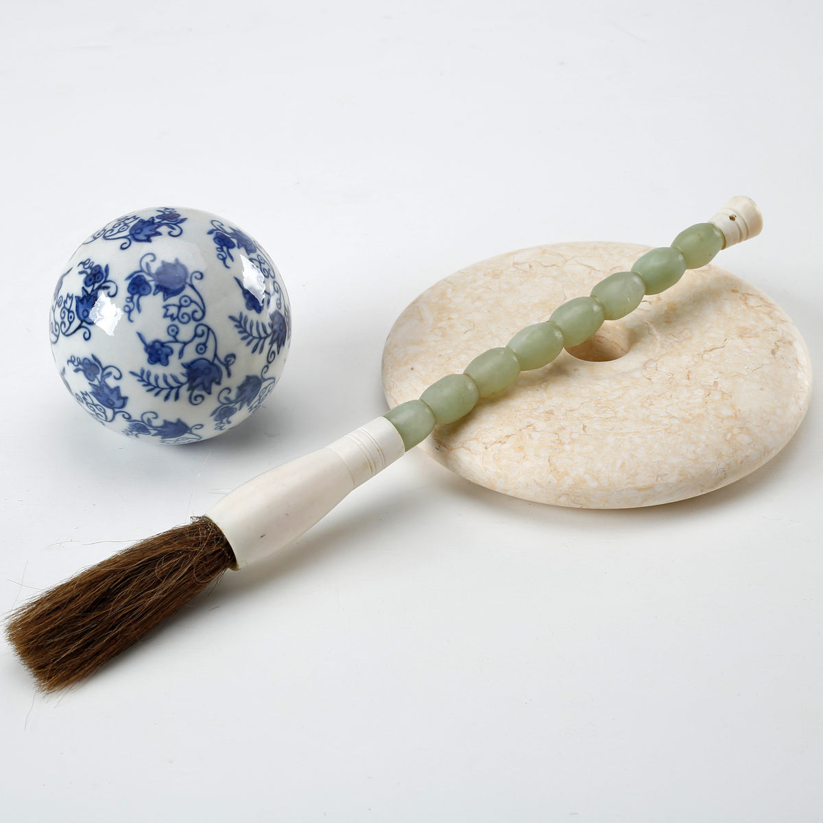 Approx.12" Natural Cylindrical Green Jade calligraphy brush