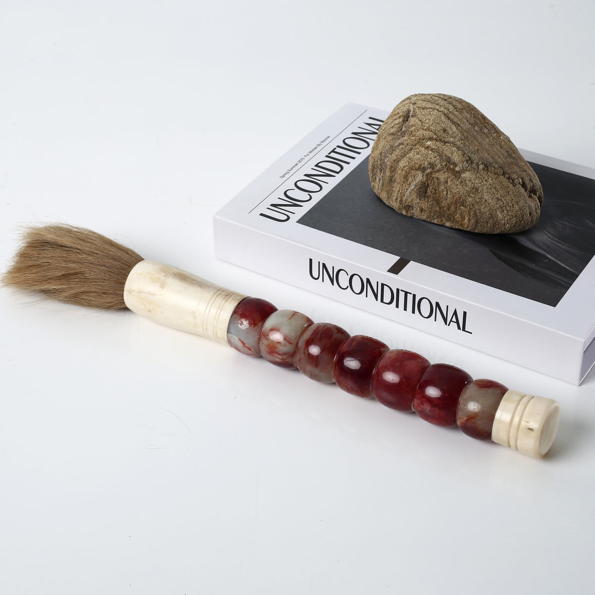 Approx.15" Cylindrical Jade Calligraphy Brush Natural Dark Red