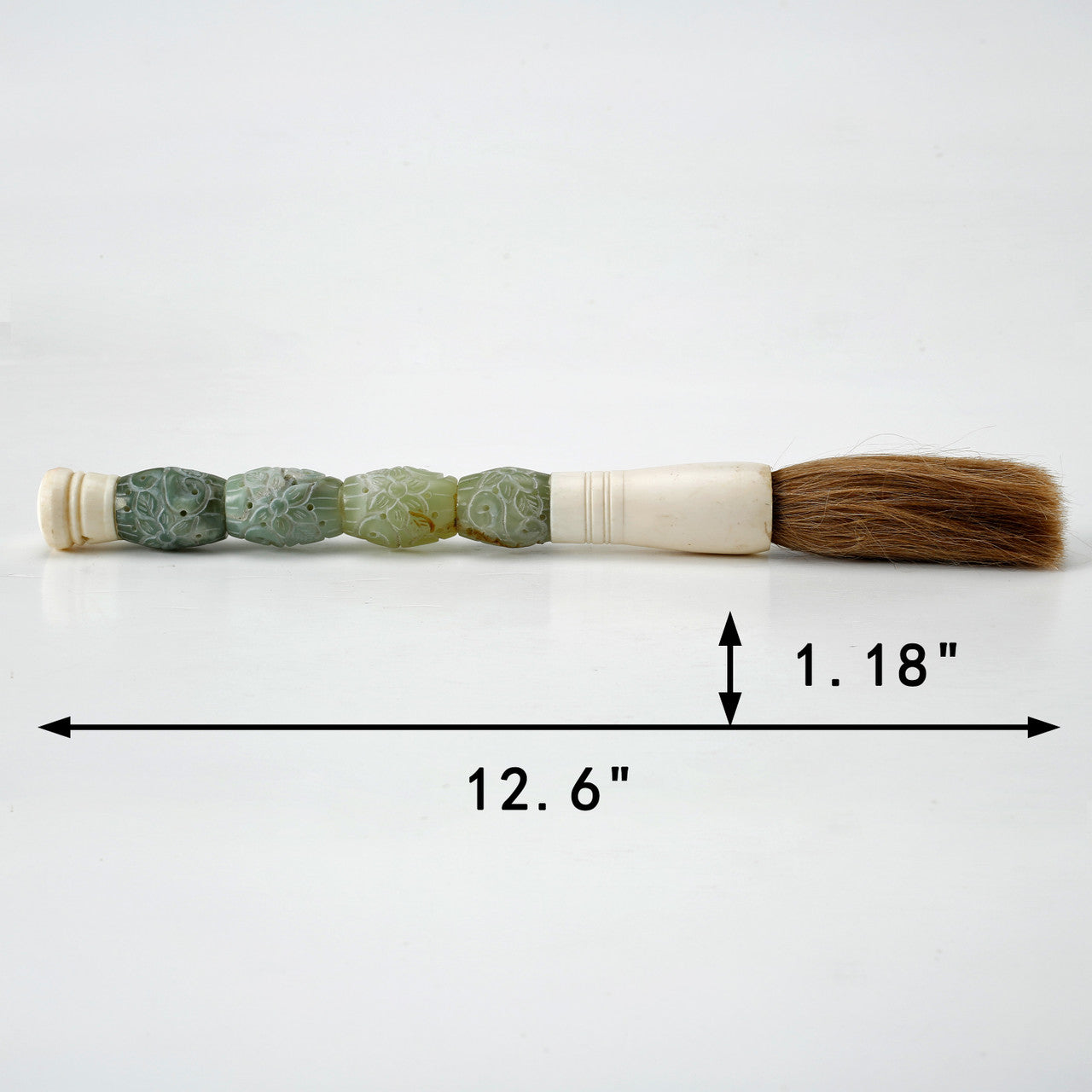 Approx.13" Hand Carved Drum-shaped Neutral Jade Calligraphy Brush image