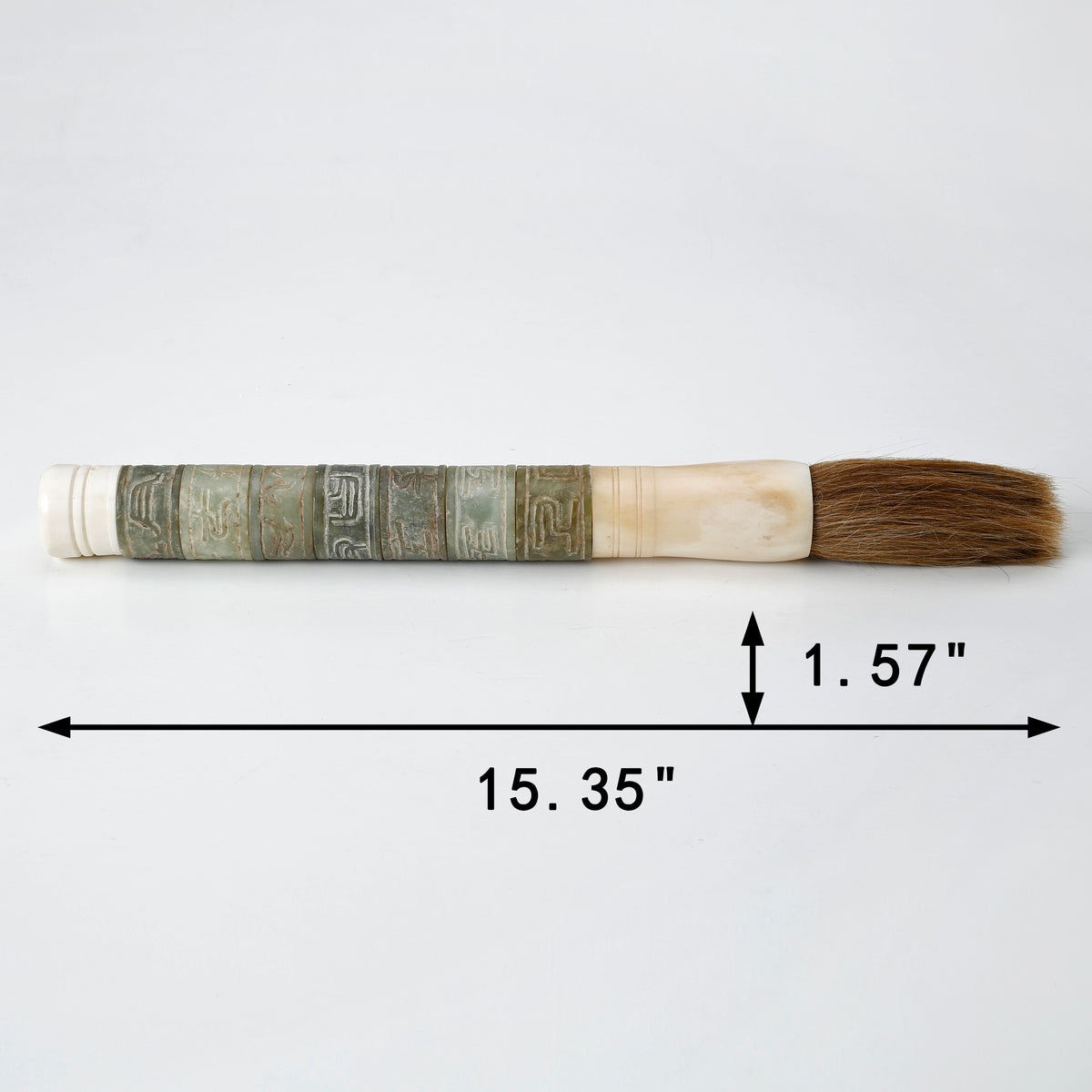 Approx.16" Carved Neutral Cylindrical Jade Calligraphy Brush