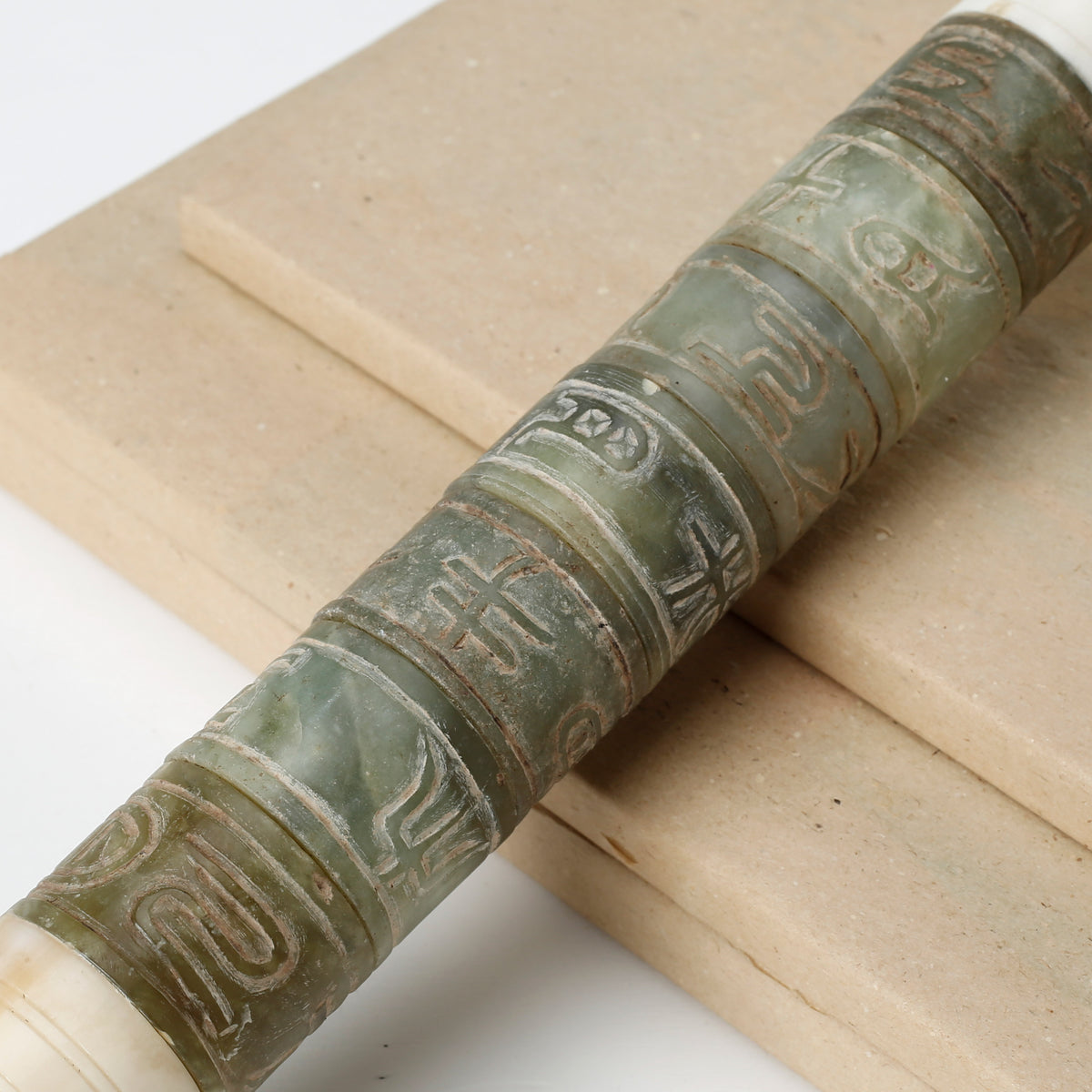 Approx.16" Carved Neutral Cylindrical Jade Calligraphy Brush