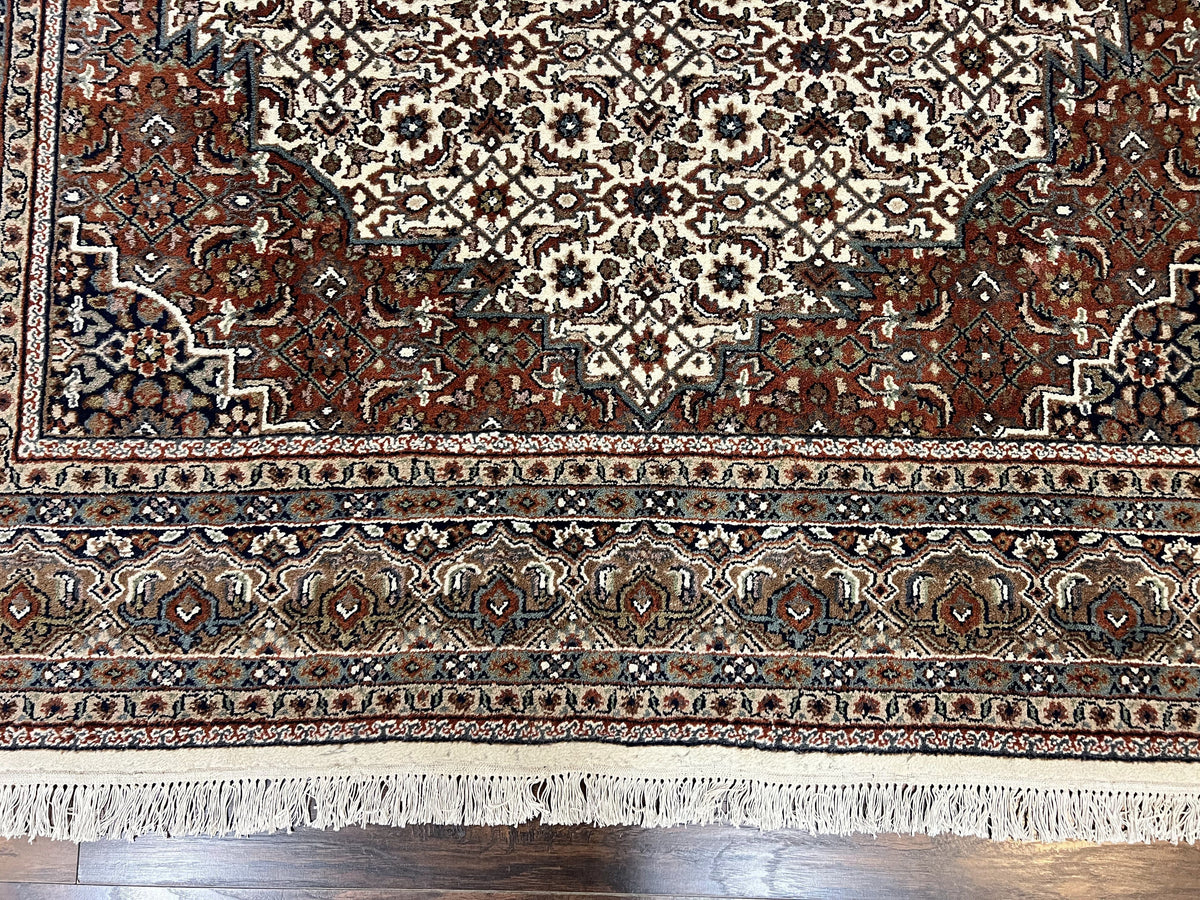 Indo Persian Rug 7x10 ft, Hand Knotted Wool Vintage Oriental Carpet 7 x 10, Traditional Handmade Herati Bidjar Cream Rug, Medallion Rug - Jewel Rugs, view 5