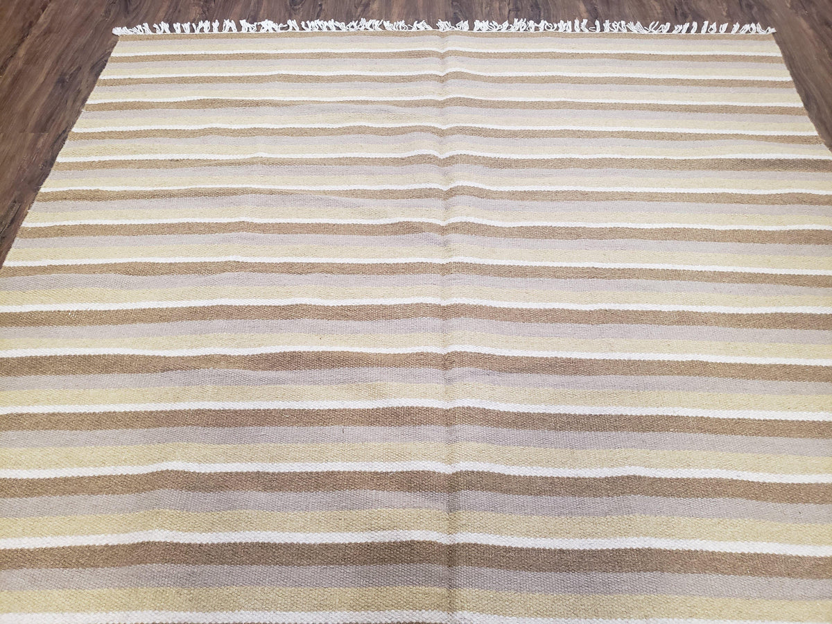 New Indian Striped Blanket, Multicolor Earthern Tones Kilim Rug, Wool Handmade South American Style Blanket, Queen Sized Bedspread 5x8 - 6x8 - Jewel Rugs, view 5