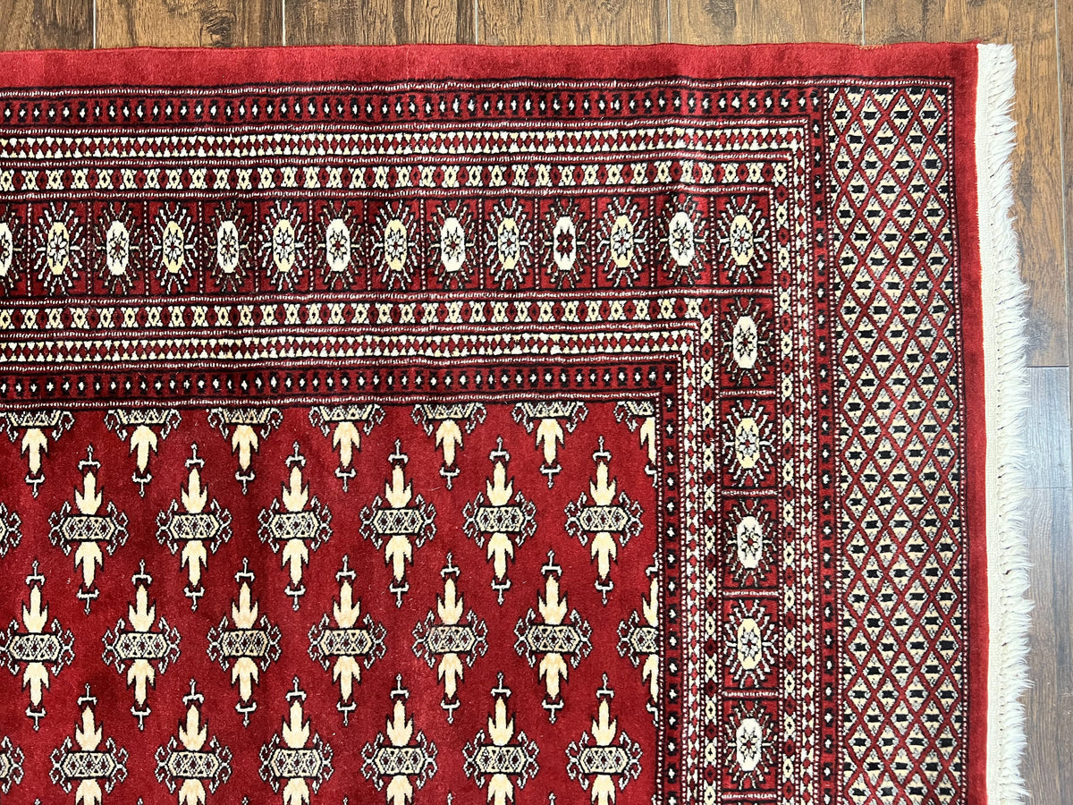 Pakistani Turkoman Bokhara Rug 6x9, Fine Wool Vintage Hand Knotted Handmade Yamud Oriental Carpet 6 x 9, Red Turkoman Rug, Tribal Rug - Jewel Rugs, view 7