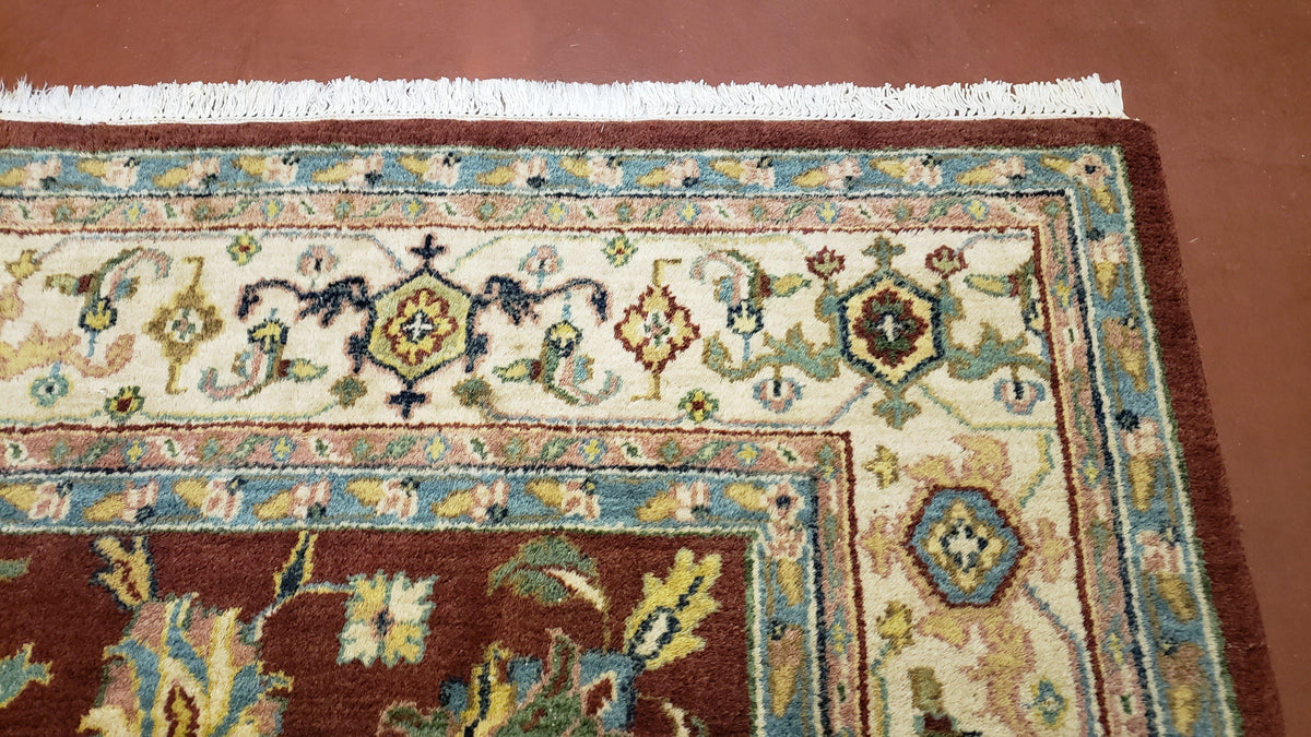 8x12 Indo-Mahal Rug, Floral Allover, Red & Beige, Wool Vintage Handmade Traditional Carpet - Jewel Rugs, view 8
