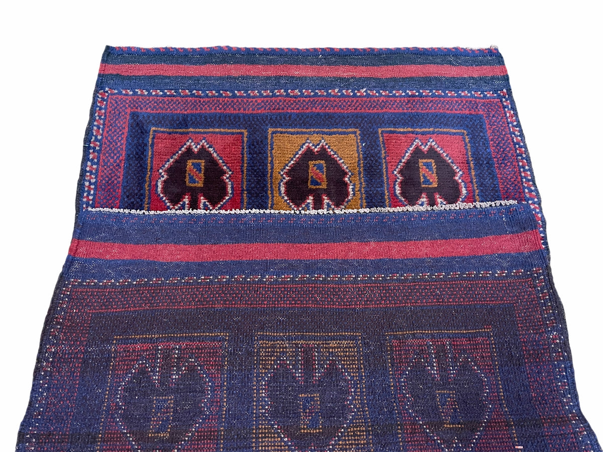 2' 9" X 4' 5" Vintage Handmade Tribal Wool Rug Balouchi Afghan Rug Blue Red 3x5 - Jewel Rugs, view 10
