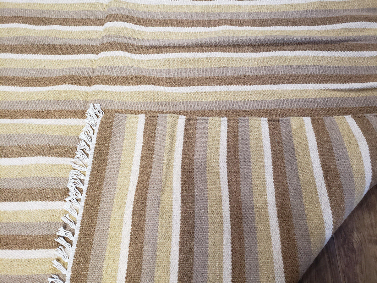 Indian Striped Blanket 6x9, Large Indo Kilim Area Rug, Earthern Tones Woolen Hand-Woven Flatweave South American Style Queen Size Bedspread - Jewel Rugs, view 11