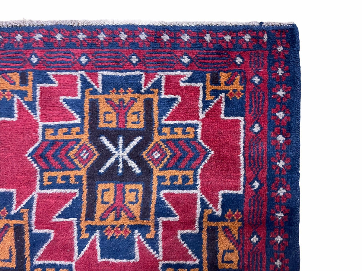 2' 8" X 4' 6" Vintage Handmade Tribal Wool Rug Balouchi Rug Afghan Rug Red Blue - Jewel Rugs, view 8