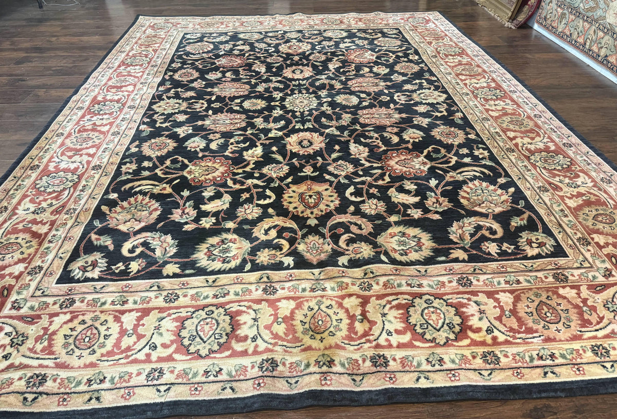 Vintage Oriental Rug 8x11, Floral Persian Design Carpet, Turkish Power Loomed Rug, Navy Blue Red Cream - Jewel Rugs, view 2