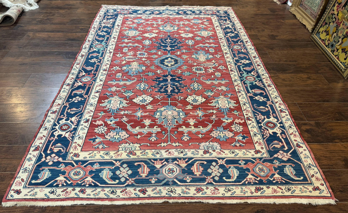 Turkish Flatweave Rug 6x9, Heriz Design, Red and Blue - Jewel Rugs, view 2