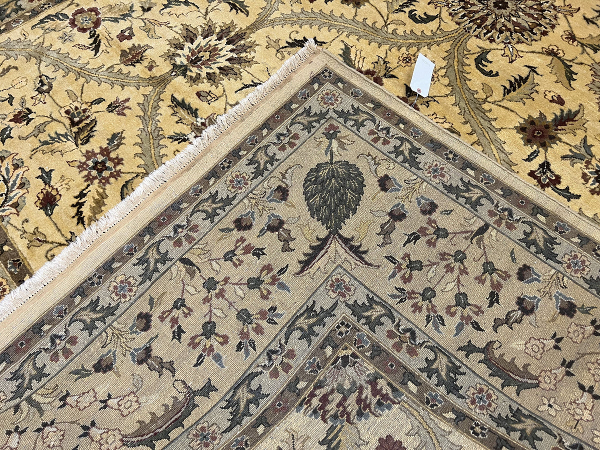 Indo Persian Mahal Rug 10x14, Wool Hand Knotted Oriental Carpet, Cream Floral Allover, Vintage Area Rug 10 x 14, Traditional Rug, Handmade - Jewel Rugs, view 10
