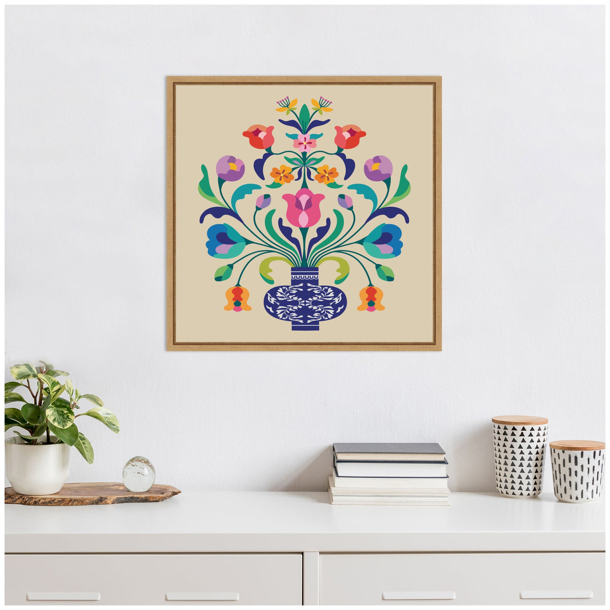 Floral Blue Vase by Rachel Lee Framed Canvas Wall Art Print