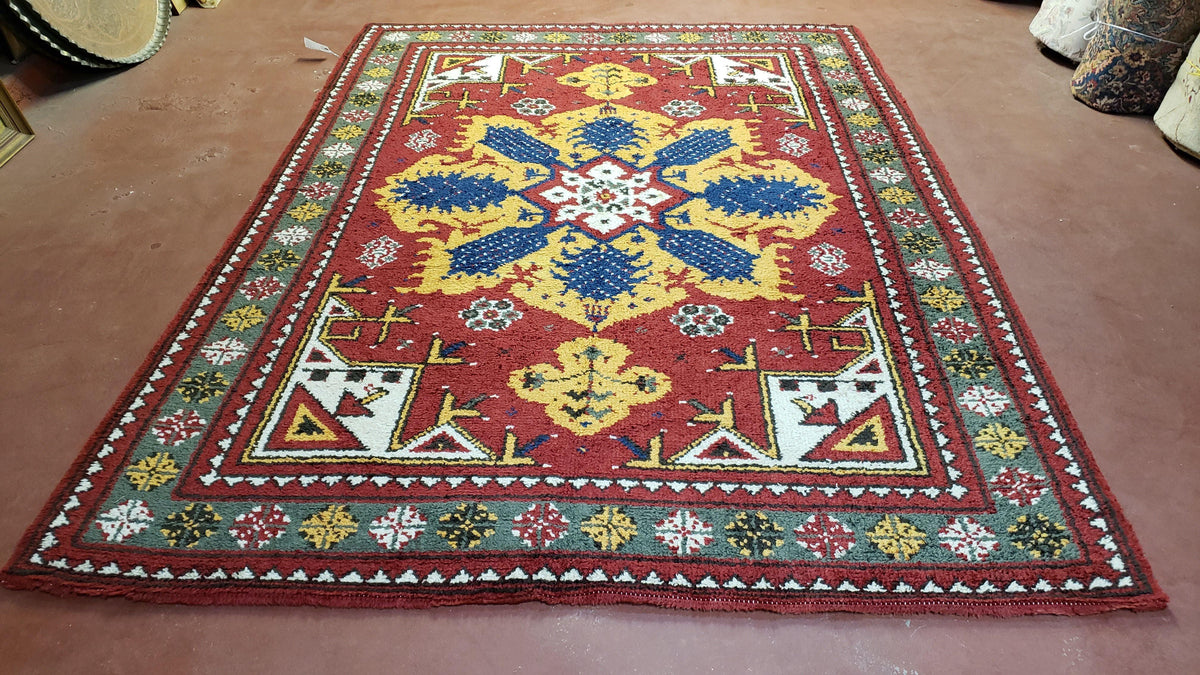 Colorful Moroccan Heriz Rug 6x9, Large Central Medallion, Red Yellow Blue - Jewel Rugs, view 2
