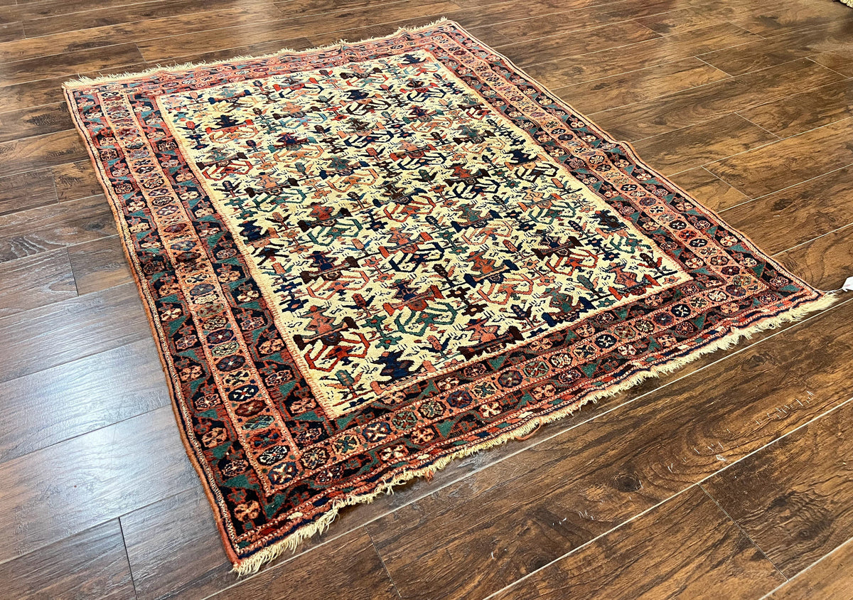 Persian Afshar Rug 5x6, Allover Repeated Motif, Wool Tribal Carpet, Handmade Semi Antique Rug - Jewel Rugs, view 12