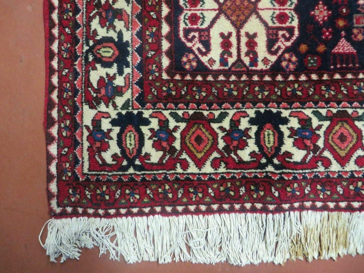 7' X 10' Vintage Handmade Indian Floral Wool Rug Hand Knotted Carpet Ivory Red - Jewel Rugs, view 9