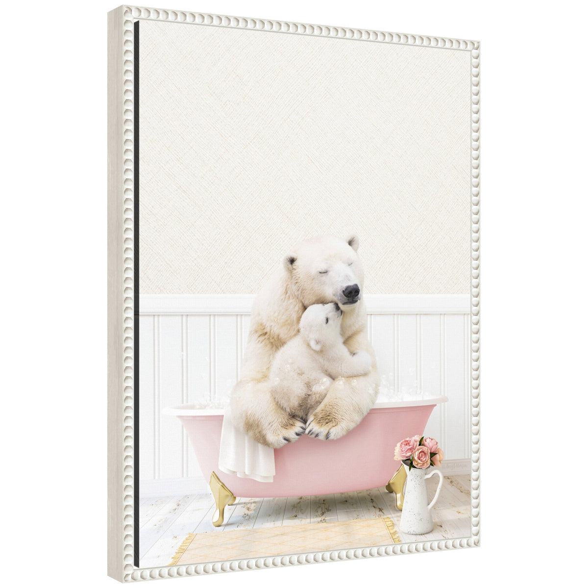 Sylvie Mother and Baby Polar Bear in Cottage Rose Bathtub Framed Canvas by Amy Peterson