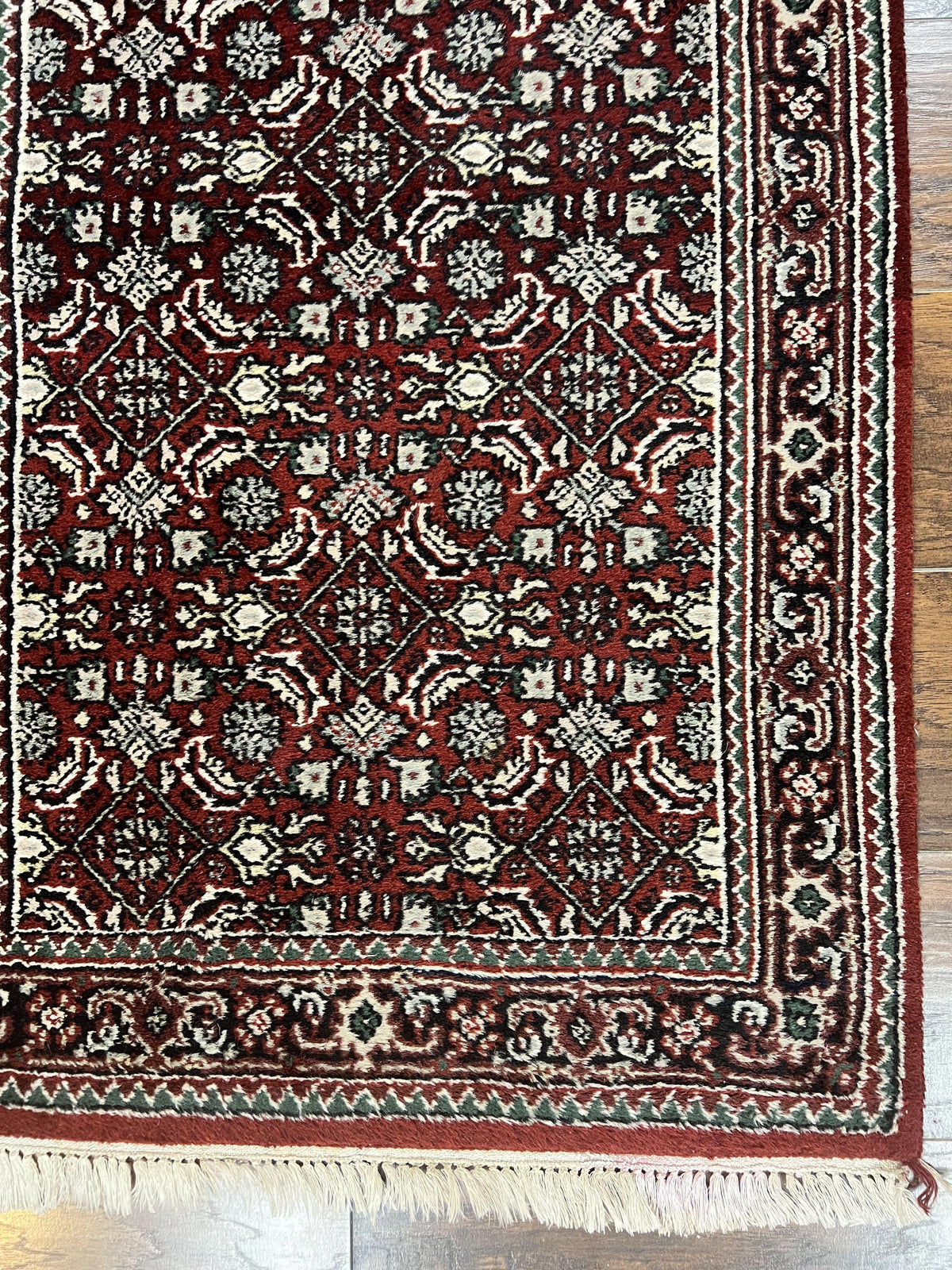 Indo Persian Runner Rug 2.7 x 8, Wool Hand Knotted Vintage Carpet, Red Black, Herati Allover Pattern, Oriental Runner, Rug for Hallway - Jewel Rugs, view 10