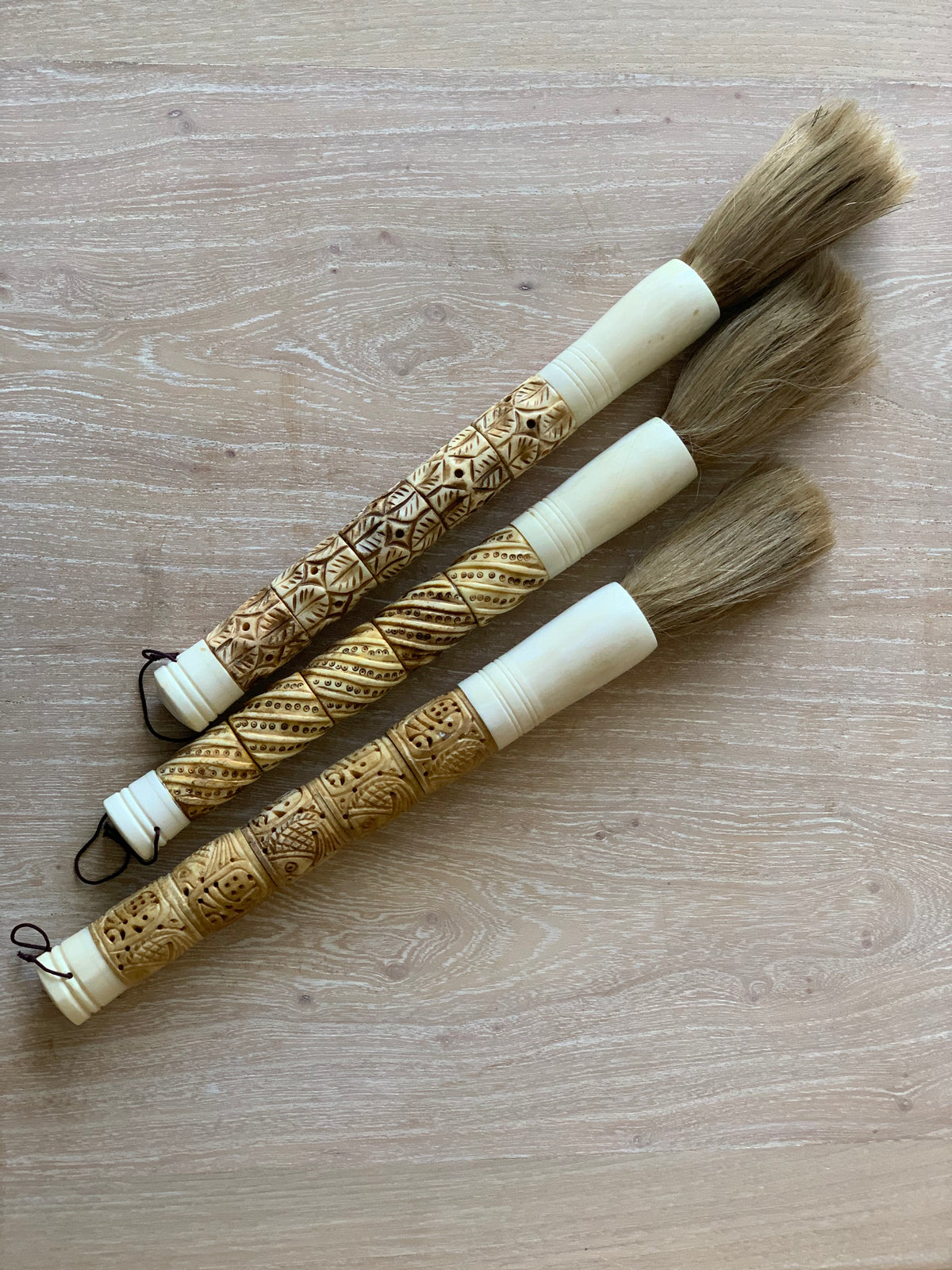 Natural Bone Calligraphy Brush with Flowing water Pattern
