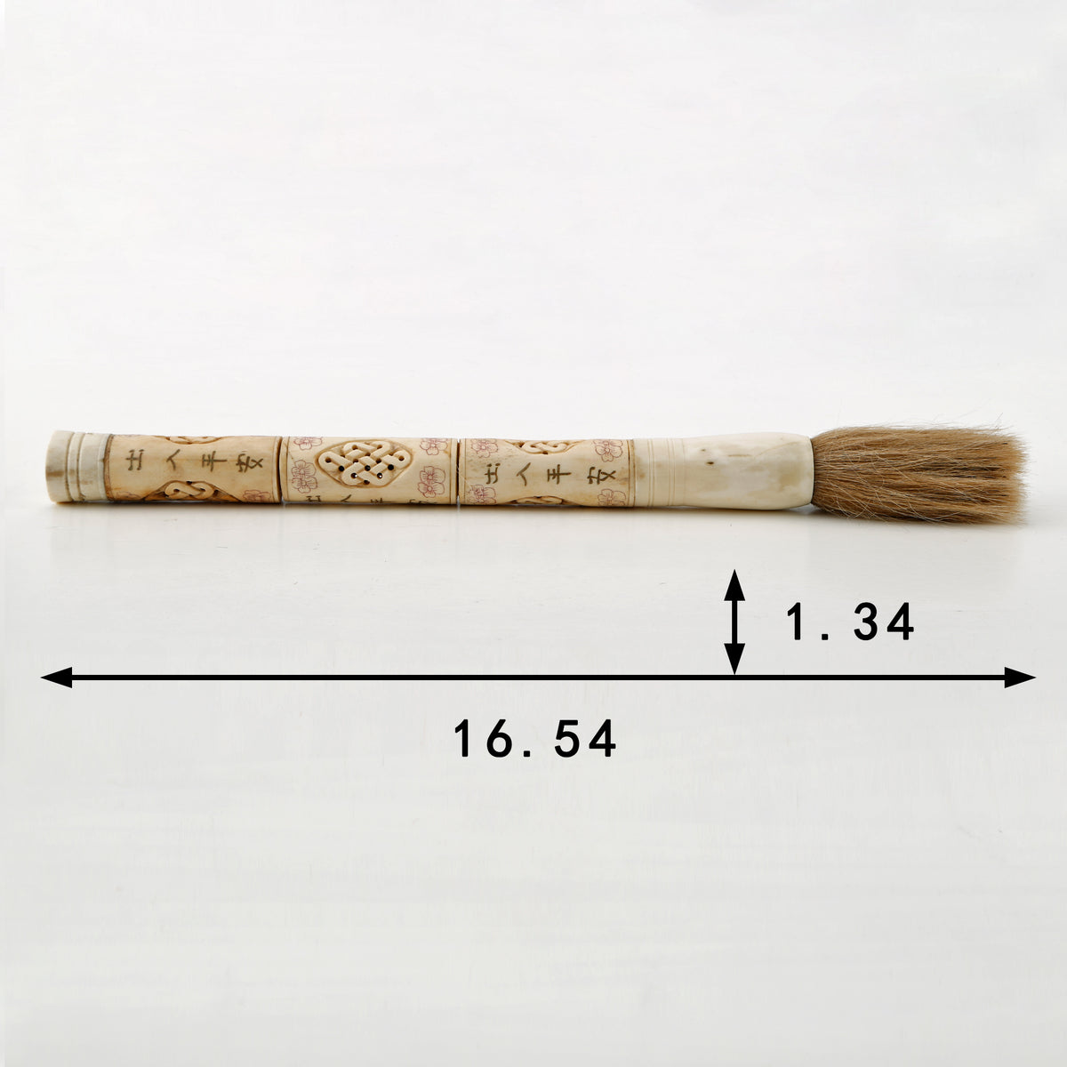16" Bone Calligraphy Brush With Hand Carved Lucky Pattern