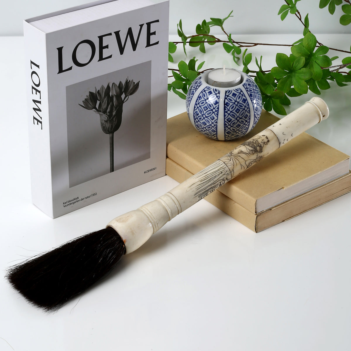 16" Hand Painted White Bone Calligraphy Brush Large