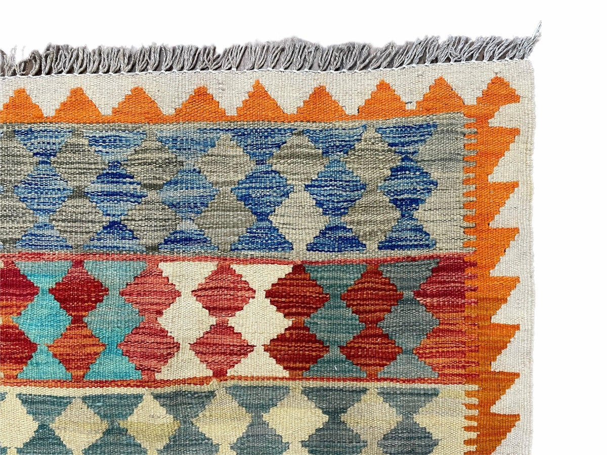 Small Chobi Kilim Rug 3x4 Colorful Diamond Kilim Small Turkish Multicolor Kilim with Diamond Pattern Wool Flatweave Nice - Jewel Rugs, view 9