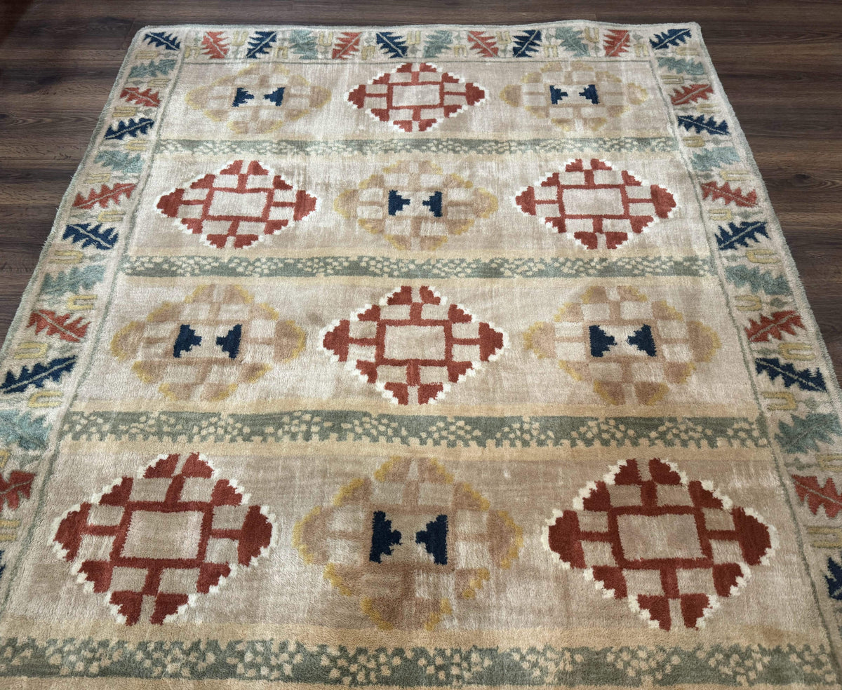 Geometric Design Area Rug 5x8, Beige and Rust Red - Jewel Rugs, view 4
