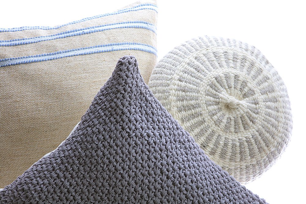 Pale Blue Striped Raw Linen Pillow - Homelosophy, view 4