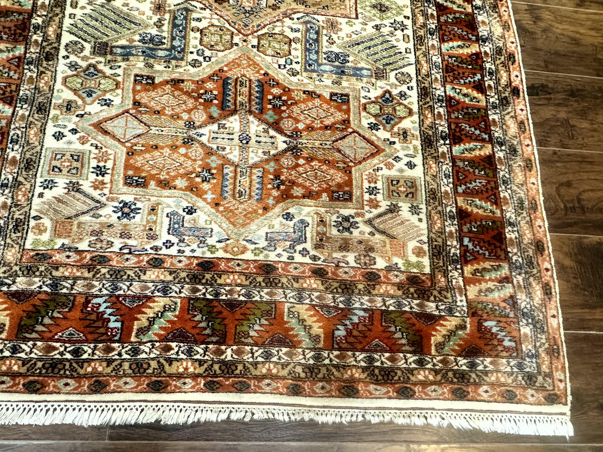 Turkish Kazak Rug 4x6, Geometric Medallions, Vintage Handmade Wool Carpet - Jewel Rugs, view 9