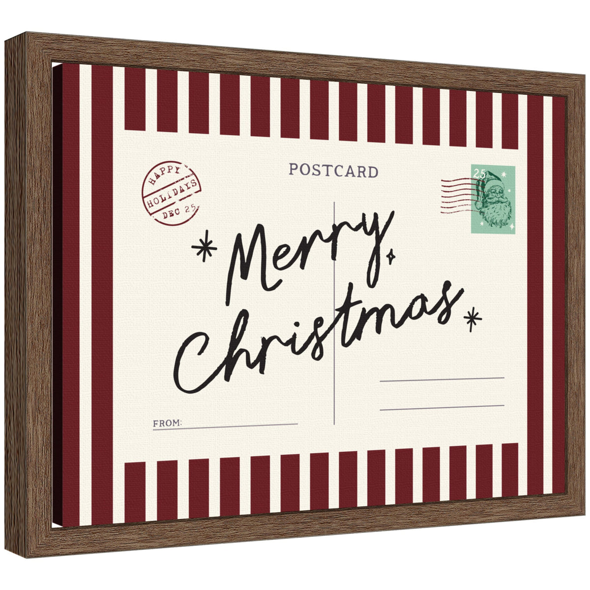 Vintage Merry Christmas Card by Lucky Guava Framed Canvas Wall Art Print