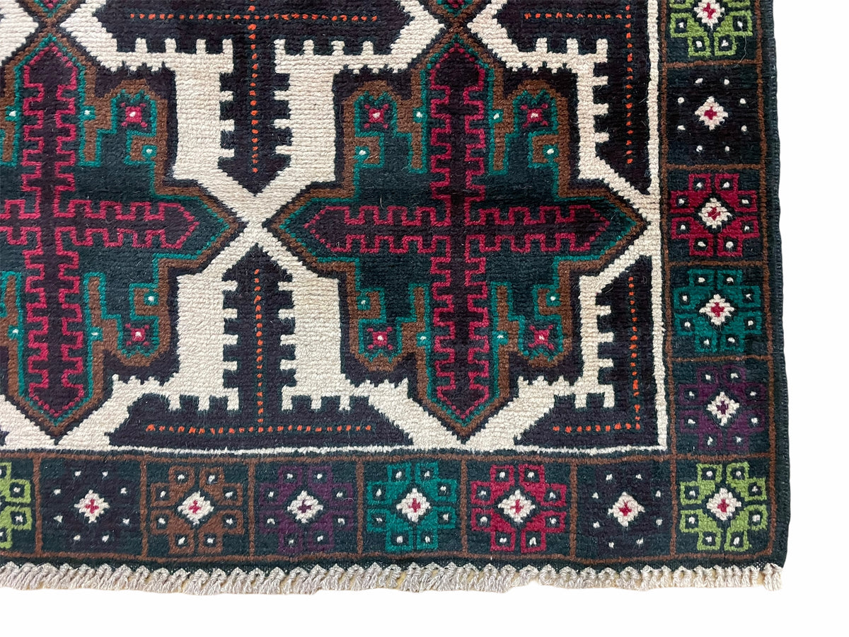 3 X 4.4 Vintage Handmade Tribal Wool Rug Balouchi Rug Afghan Rug Red Beige Green - Jewel Rugs, view 9