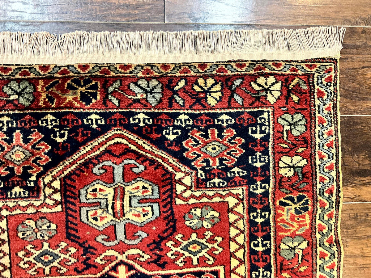 Antique Turkish Sparta Rug 3x4, Geometric Caucasian Pattern, Vintage Handmade Tribal Wool Carpet - Jewel Rugs, view 7