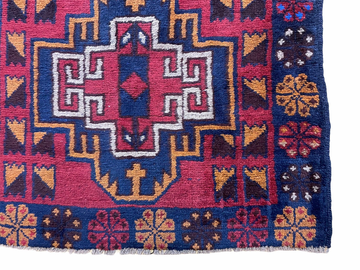 3 X 4.3 Vintage Handmade Tribal Wool Rug Balouch Rug Afghan Rug Red Blue Nice - Jewel Rugs, view 10