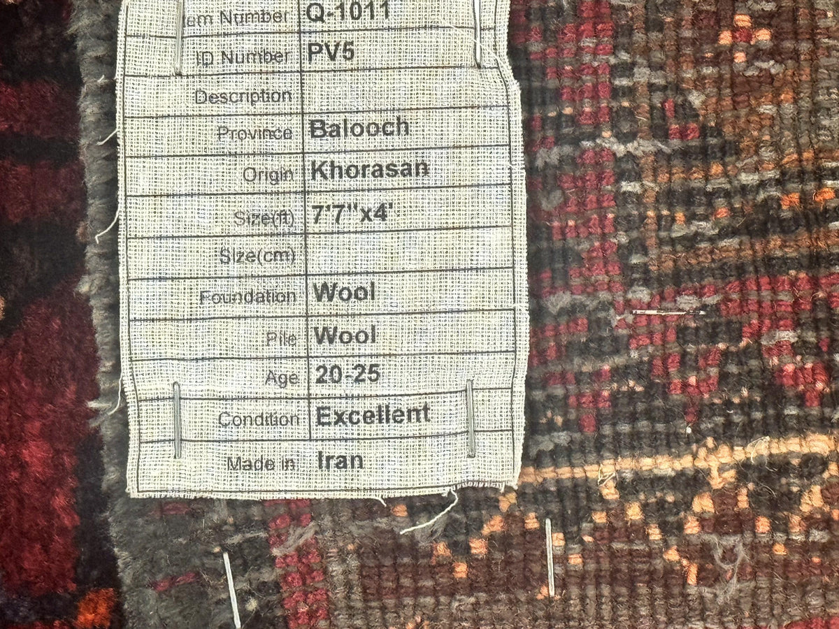 Persian Turkoman Tribal Rug 4x8, Handmade Vintage Wool Carpet, Red, Bohemian Rug - Jewel Rugs, view 11