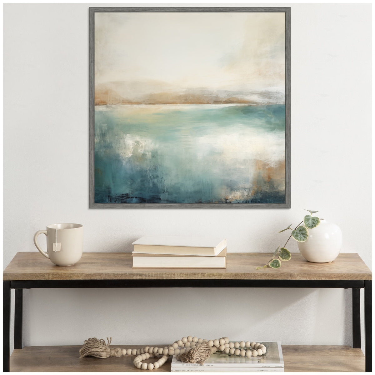 Sylvie Abstract Calming Lake Landscape Framed Canvas by The Creative Bunch Studio