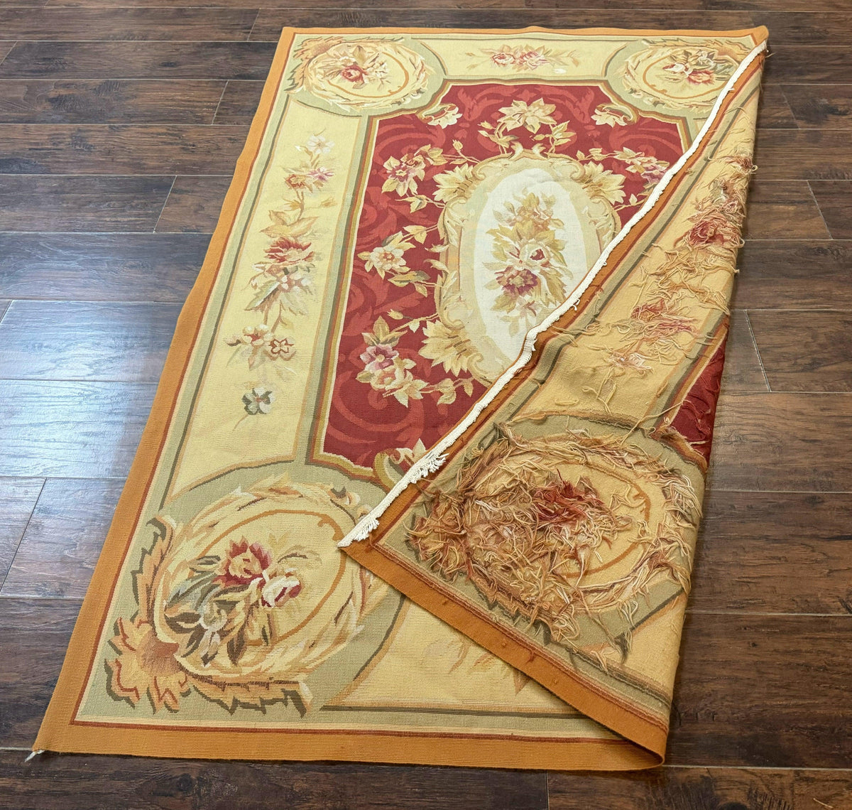 Aubusson Rug 4x6, Red, Floral, European Design, Vintage, Wool - Jewel Rugs, view 12