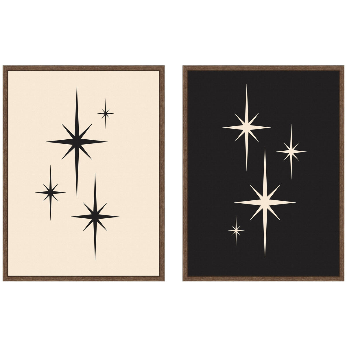 Starburst Retro Atomic 70s Style MCM Minimalist 2 Piece Framed Canvas Wall Art Set by Lucky Guava