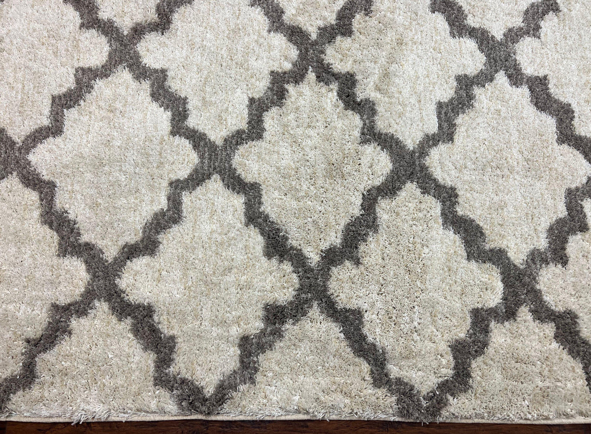 Modern Shag Rug, Ivory and Gray, Diamond Panel Design, Room Sized Area Rug - Jewel Rugs, view 4