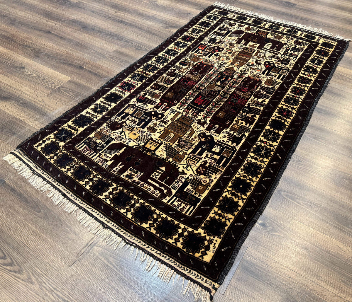 Persian Baluch Tribal Rug 4x6, Human and Bird Pictorials, Vintage, Wool, Collectible - Jewel Rugs, view 3