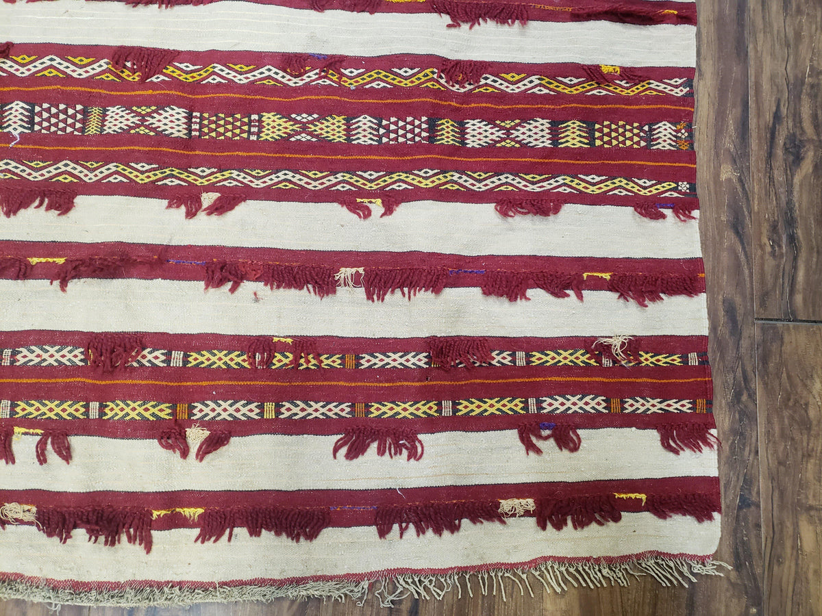 Antique Turkoman Yamud Rug 3x5 ft, 1920s Turkmen Sofreh Table Cover, Bohemian Rug, Tribal Collectible, Striped Rug, Handmade Ivory and Red - Jewel Rugs, view 10