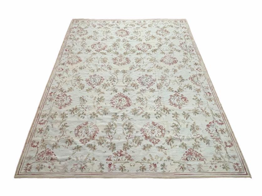 9x12 Flatweave Aubusson Needlepoint Rug, New, Beige, Tan, Green, Handmade, Hand-Knotted Area Rug, French European Carpet, Flowers - Jewel Rugs, view 2