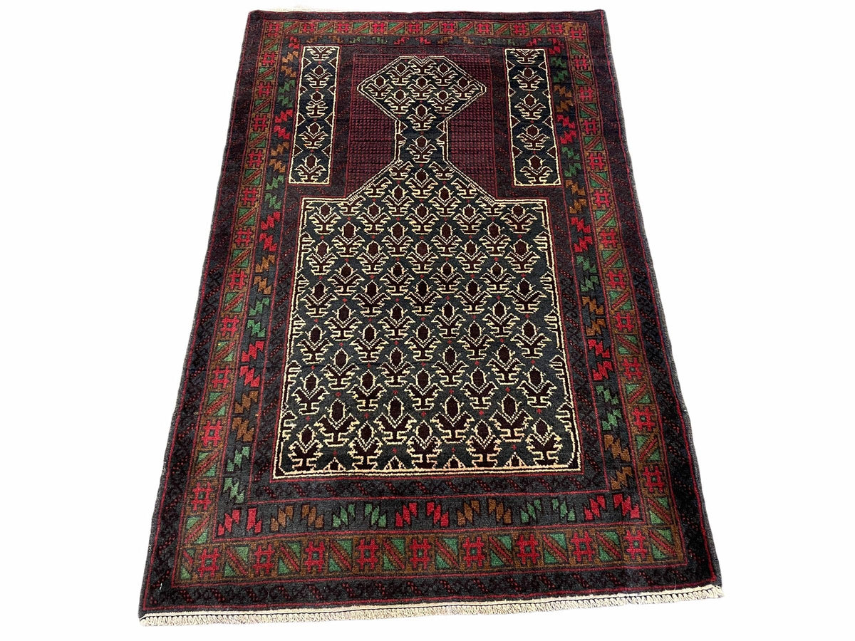 3x5 New Vintage Handmade Wool Rug Tribal Balouch Turkoman Prayer Rug Veggie Dyes - Jewel Rugs, view 2