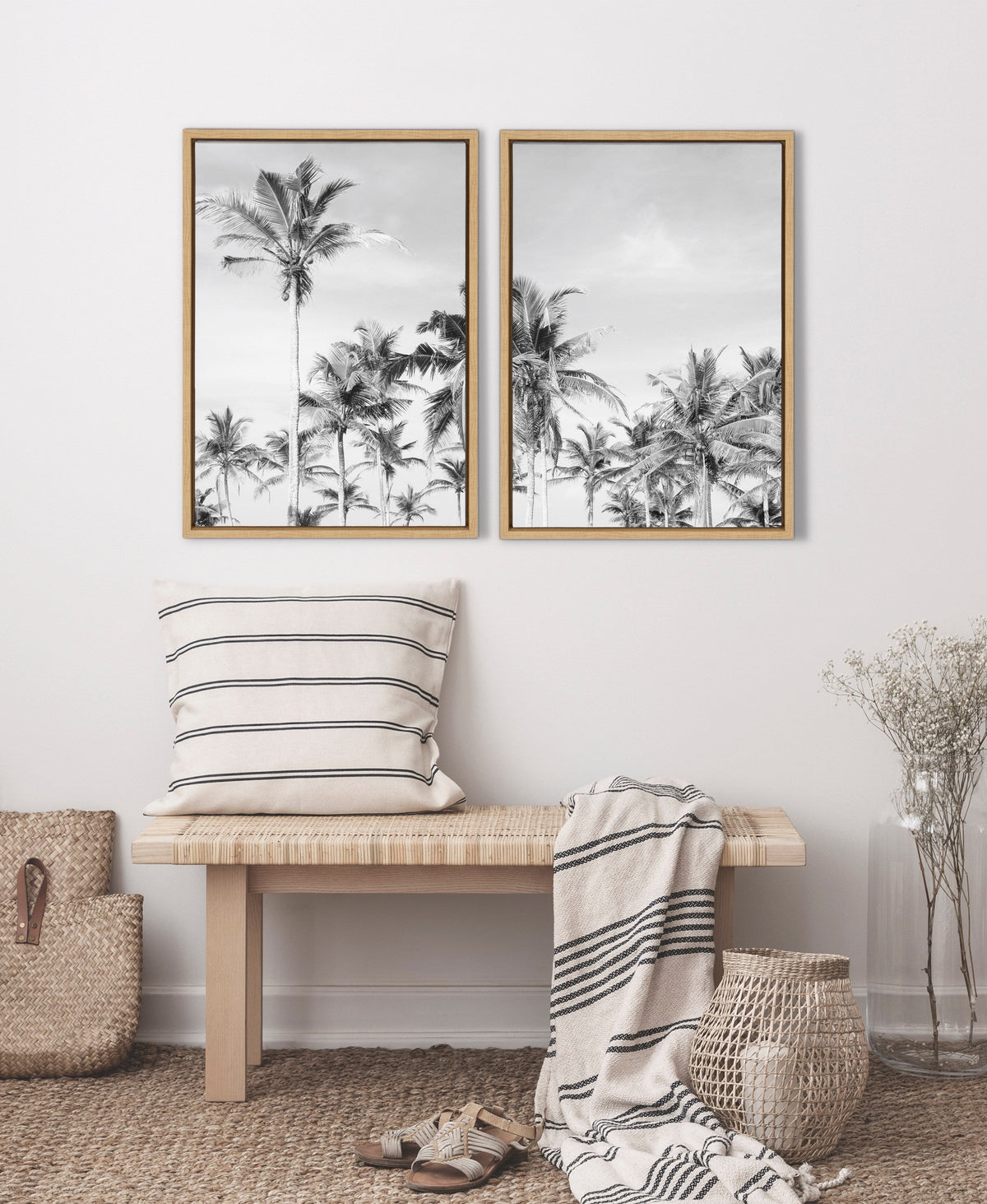 Sylvie Coastal Coconut Palm Tree Beach BW Framed Canvas Set by The Creative Bunch Studio