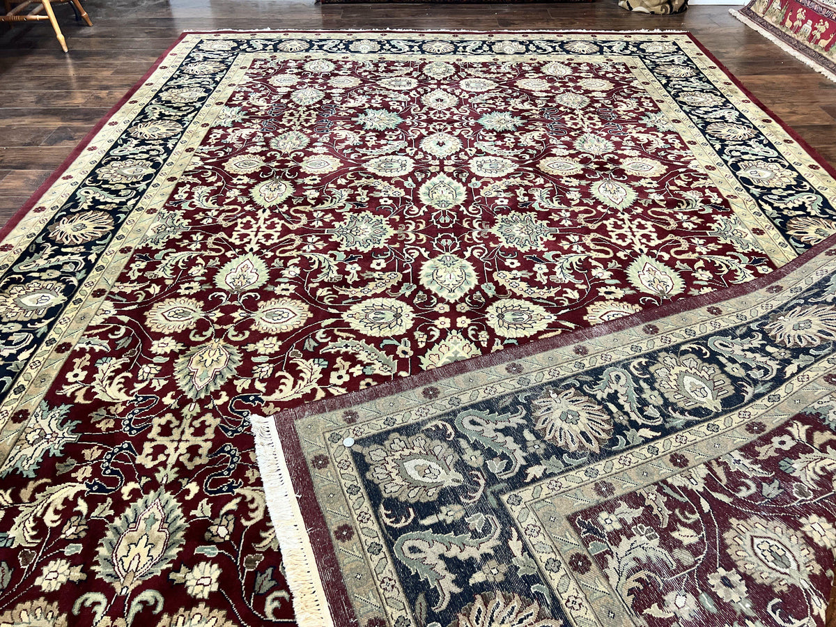 Indo Persian Rug 10x14, Floral Allover, Maroon, Handmade Hand Knotted VIntage Wool Rug, Large Oriental Carpet - Jewel Rugs, view 12