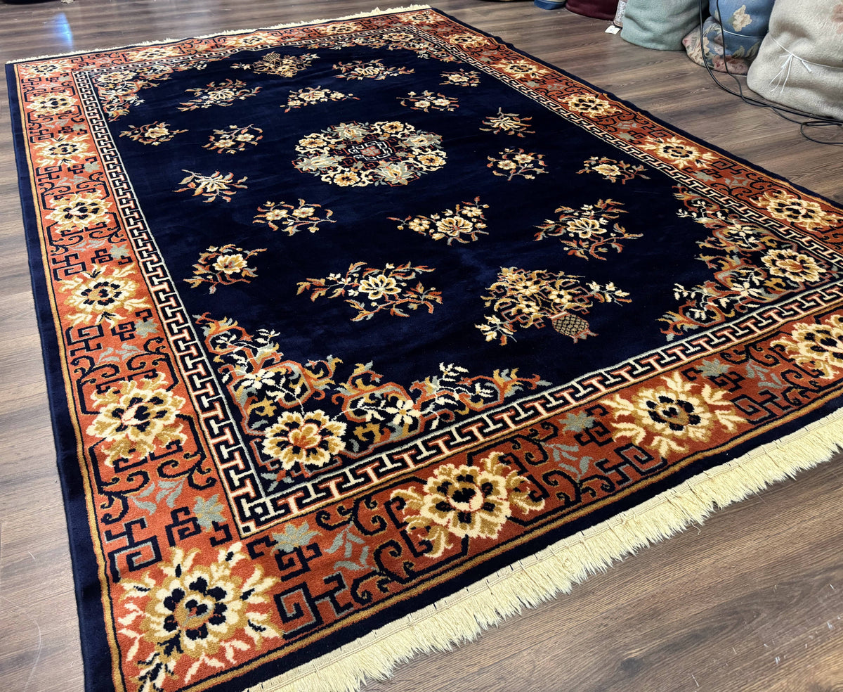 Chinese Wool Rug 8x11, Navy Blue and Terracotta, Floral, Couristan Belgium Power Loomed Carpet - Jewel Rugs, view 13