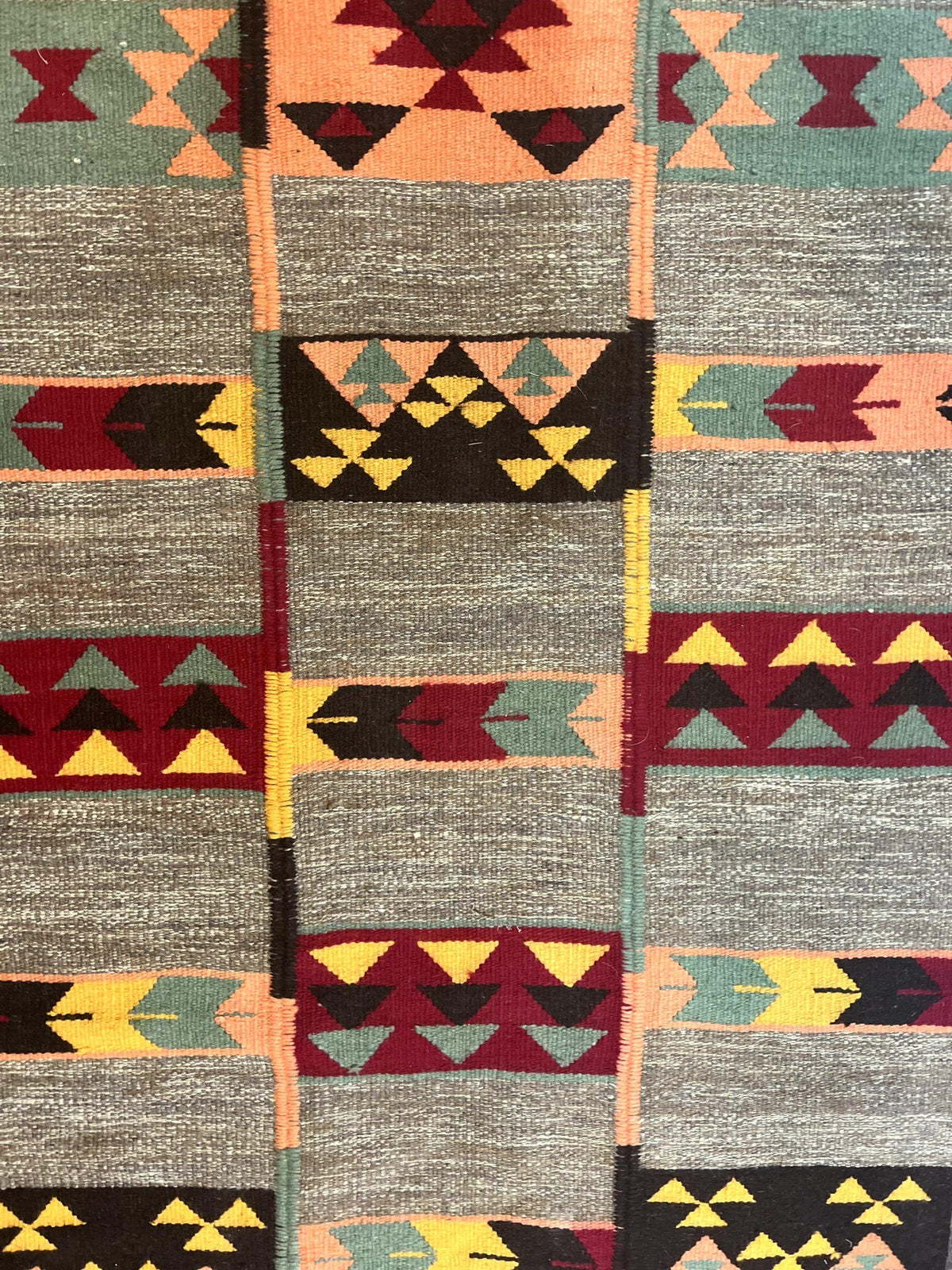 South American Flatweave Rug, Gray, Handmade Vintage Wool Bohemian Blanket - Jewel Rugs, view 5