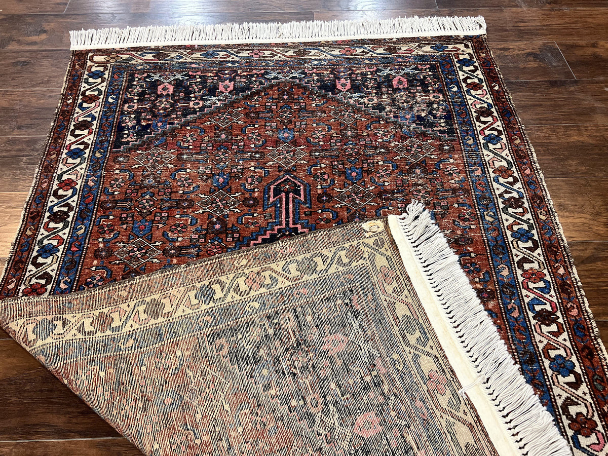 Red Persian Hamadan Rug 4x6, Wool Handmade Antique Carpet, Geometric Medallion Rug, Oriental Rug 4 x 6, Persian Tribal Rug, Hand Knotted Rug - Jewel Rugs, view 12