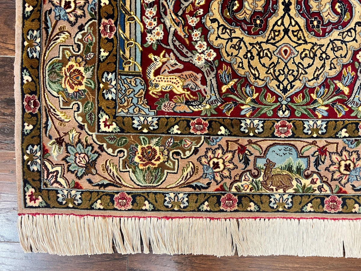 Marvelous Persian Isfahan Rug 3.7 x 5.6, Tree of Life and Animal Pictorials, Handmade Vintage Super Fine 600 KPSI, Kork Wool Silk Highlights, Rare - Jewel Rugs, view 9